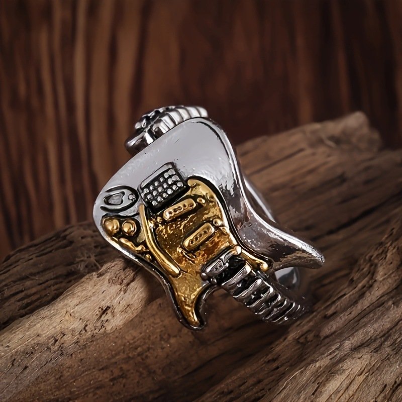 Punk Style Electric Guita Gold Color Plated Adustable Ring for Men - Image 4