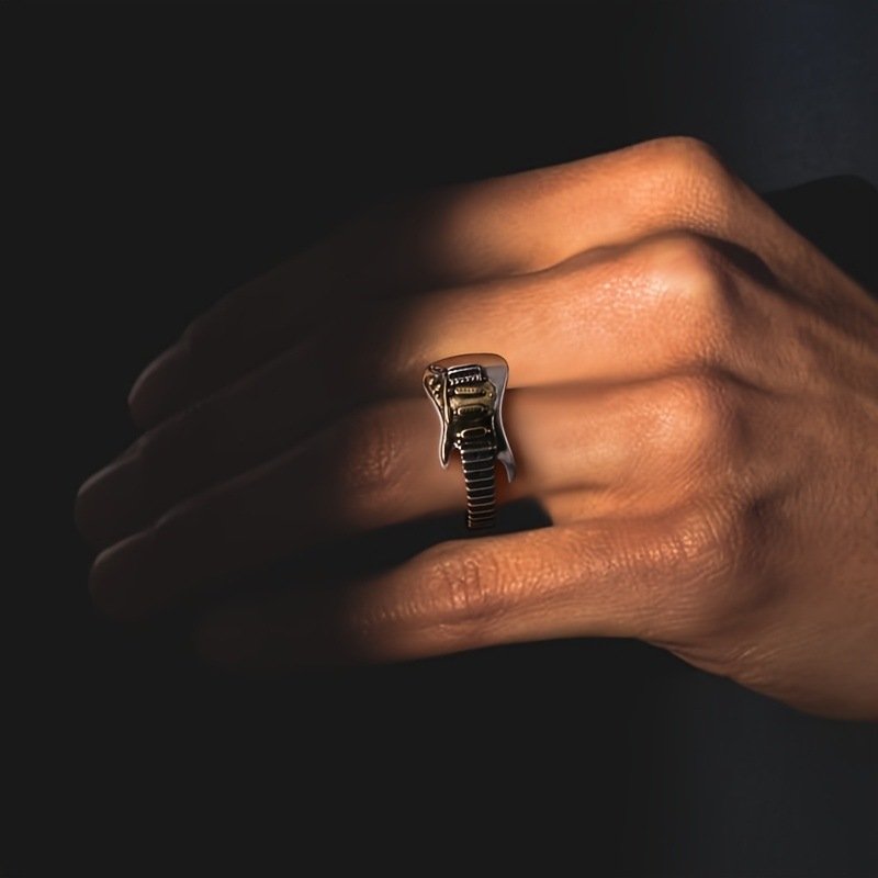 Punk Style Electric Guita Gold Color Plated Adustable Ring for Men - Image 2